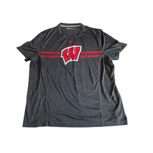 Under Armour Wisconsin Badgers HeatGear Shirt Mens Large Gray Loose Fit Tee